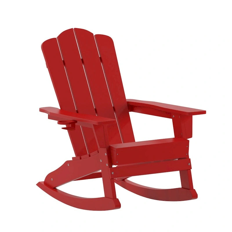 Commercial All-Weather Rocking Adirondack Chair with Swiveling Cupholder