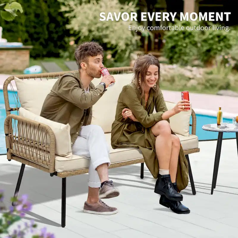 Moasis Outdoor Wicker Loveseat - L 45  x W 22  x H31
