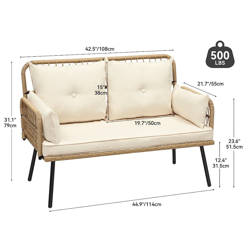 Moasis Outdoor Wicker Loveseat - L 45  x W 22  x H31