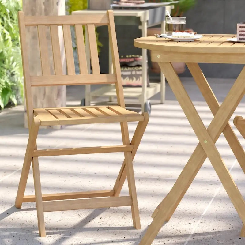 Indoor/Outdoor Acacia Wood Folding Table and 2 Chair Bistro Set