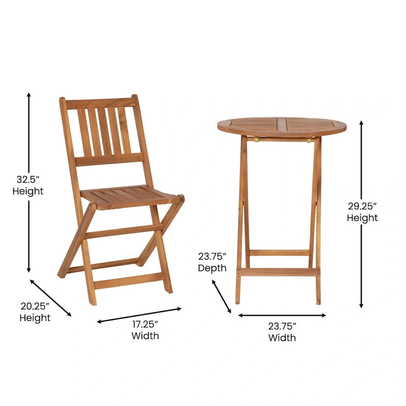 Indoor/Outdoor Acacia Wood Folding Table and 2 Chair Bistro Set