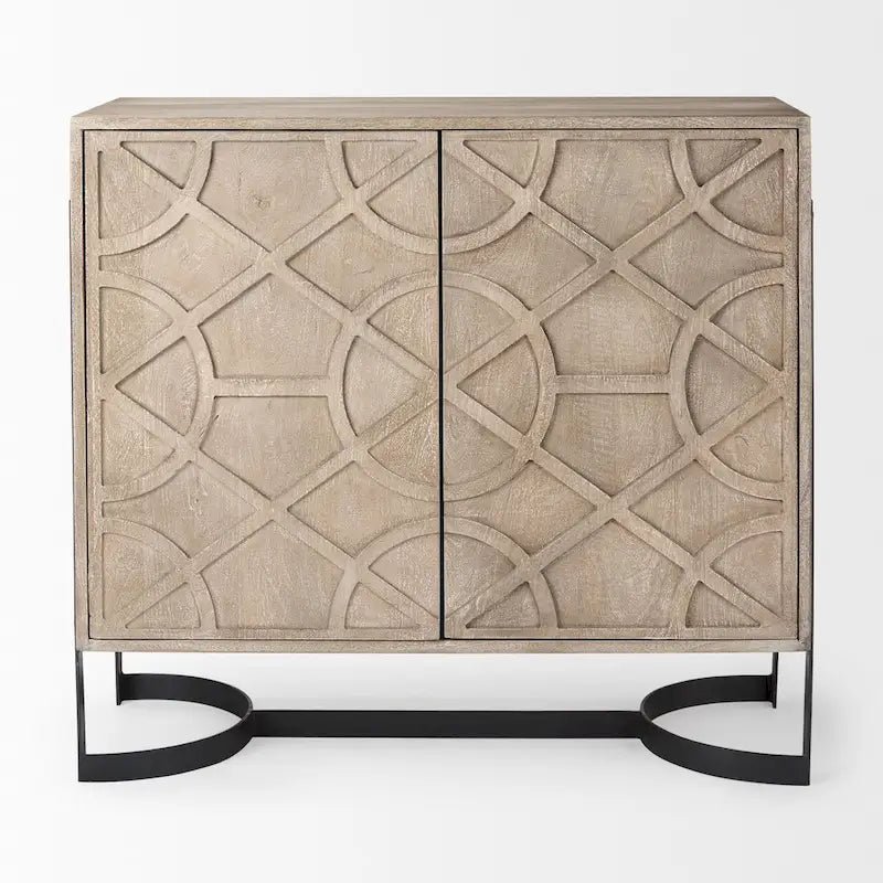 Mango Wood 2-Door Accent Cabinet with Black Metal Frame – Light Brown / Black