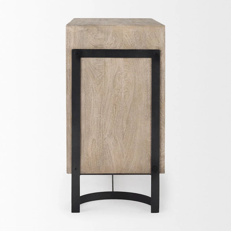 Mango Wood 2-Door Accent Cabinet with Black Metal Frame – Light Brown / Black