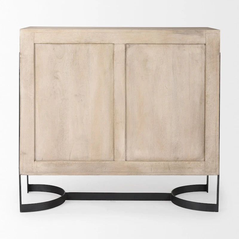 Mango Wood 2-Door Accent Cabinet with Black Metal Frame – Light Brown / Black