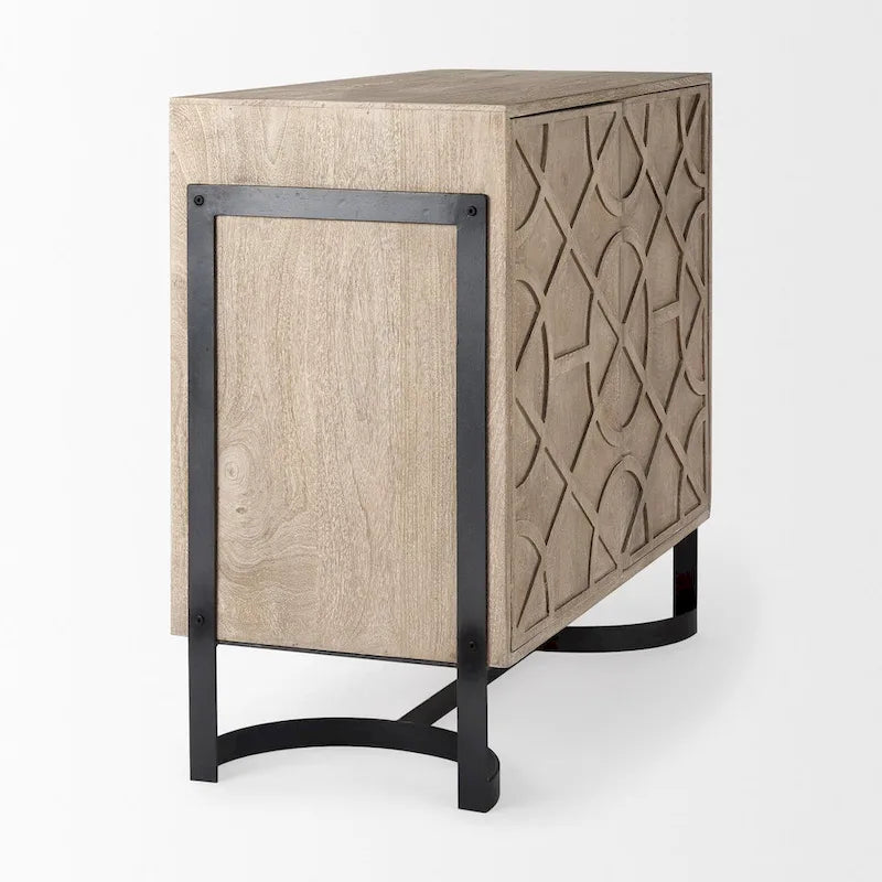 Mango Wood 2-Door Accent Cabinet with Black Metal Frame – Light Brown / Black