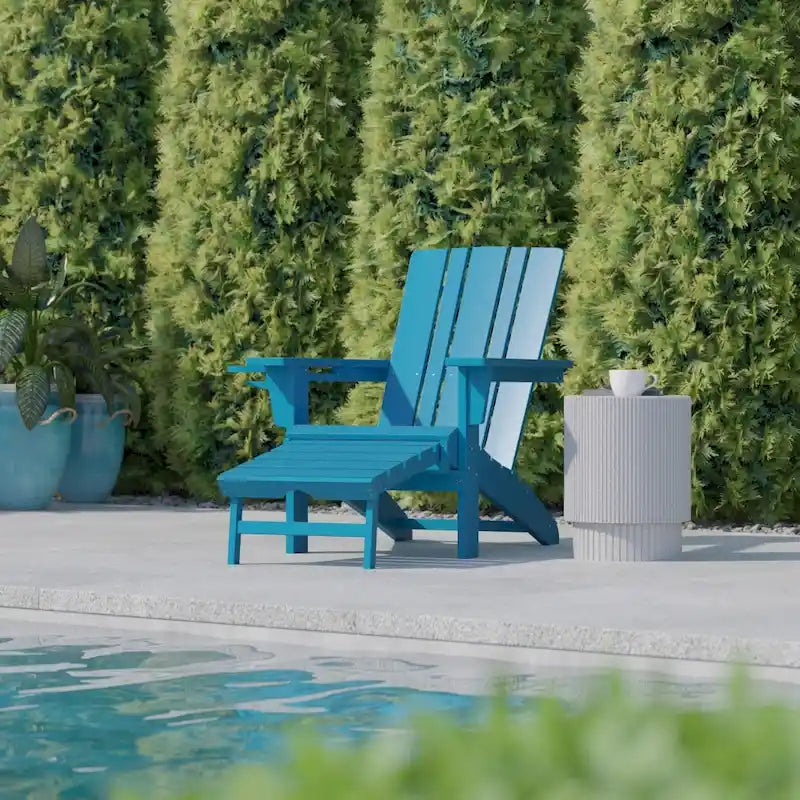Commercial All-Weather Adirondack Chair with Pullout Ottoman & Cupholder