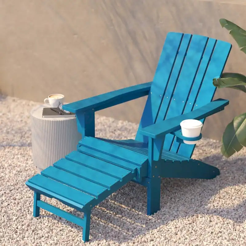 Commercial All-Weather Adirondack Chair with Pullout Ottoman & Cupholder