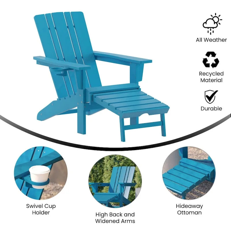 Commercial All-Weather Adirondack Chair with Pullout Ottoman & Cupholder