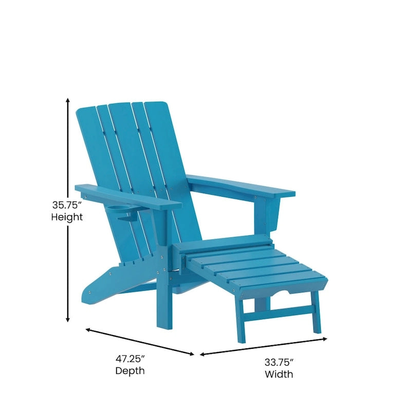 Commercial All-Weather Adirondack Chair with Pullout Ottoman & Cupholder