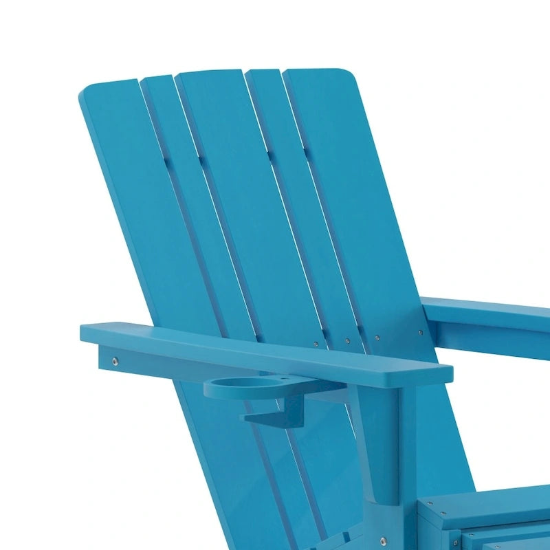 Commercial All-Weather Adirondack Chair with Pullout Ottoman & Cupholder