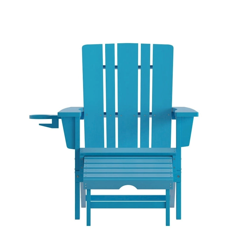 Commercial All-Weather Adirondack Chair with Pullout Ottoman & Cupholder