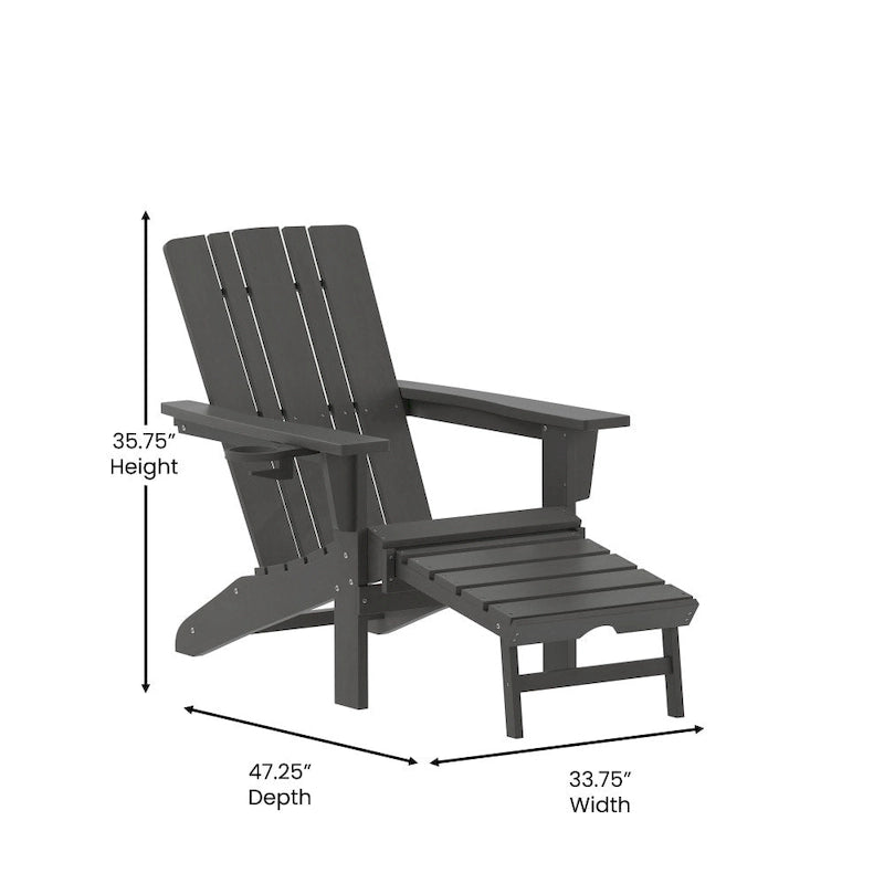 Commercial All-Weather Adirondack Chair with Pullout Ottoman & Cupholder