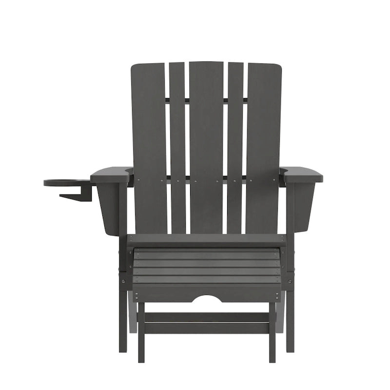 Commercial All-Weather Adirondack Chair with Pullout Ottoman & Cupholder