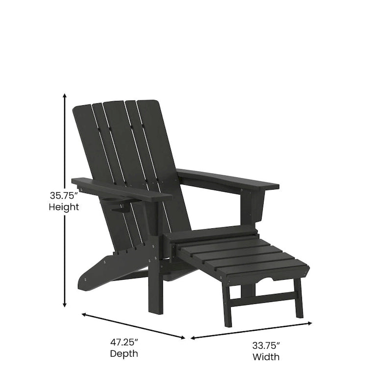 Commercial All-Weather Adirondack Chair with Pullout Ottoman & Cupholder