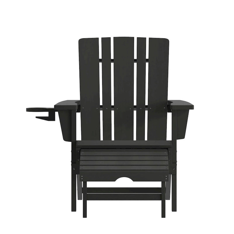 Commercial All-Weather Adirondack Chair with Pullout Ottoman & Cupholder