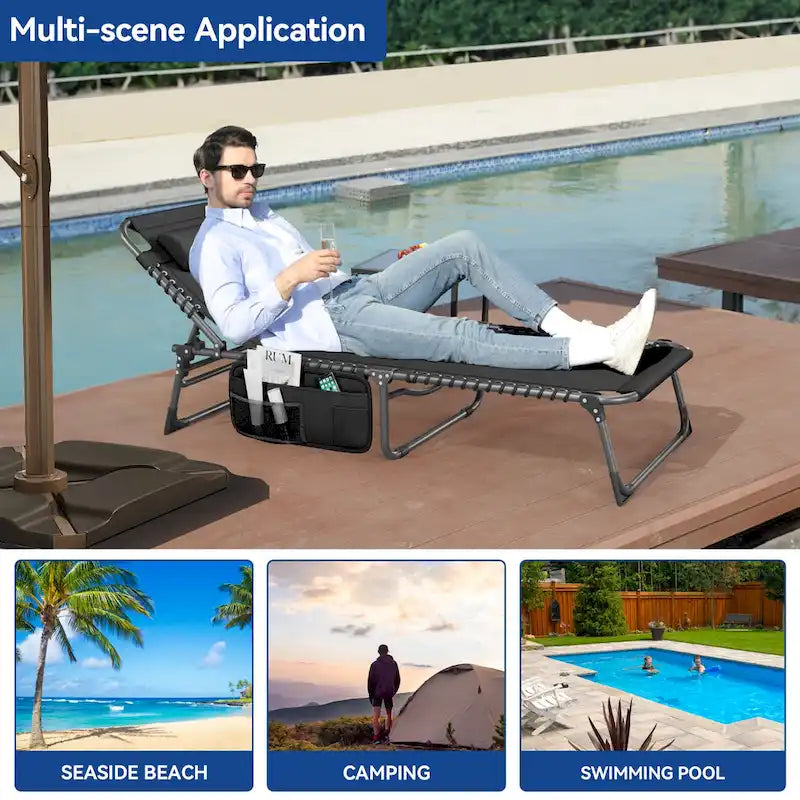 74.8' terrace recliner, portable recliner lounge folding, with headrest and handbag(Set of 2)