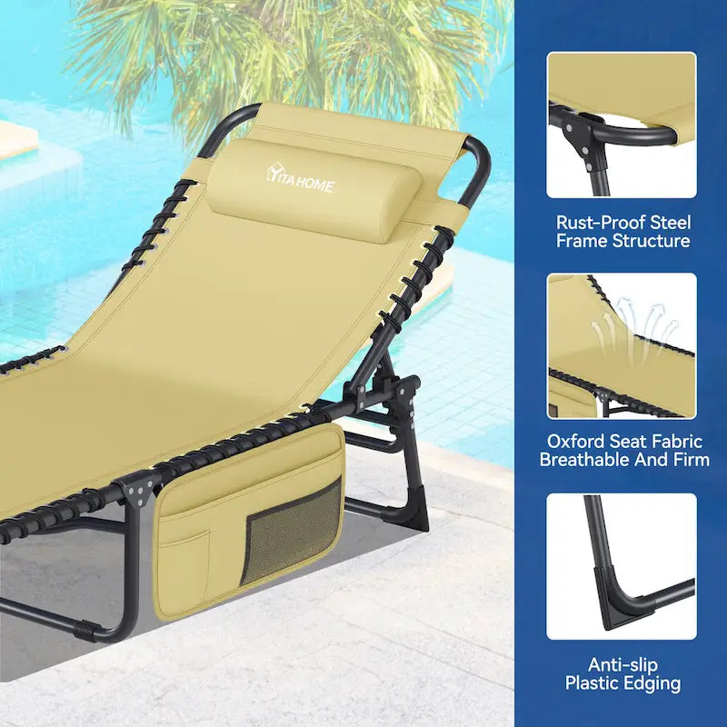 74.8' terrace recliner, portable recliner lounge folding, with headrest and handbag(Set of 2)