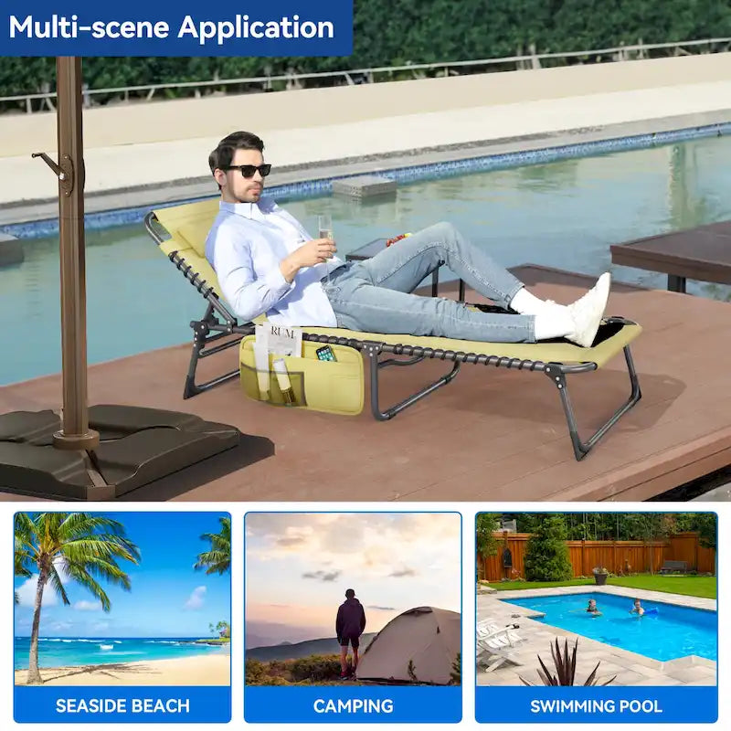 74.8' terrace recliner, portable recliner lounge folding, with headrest and handbag(Set of 2)