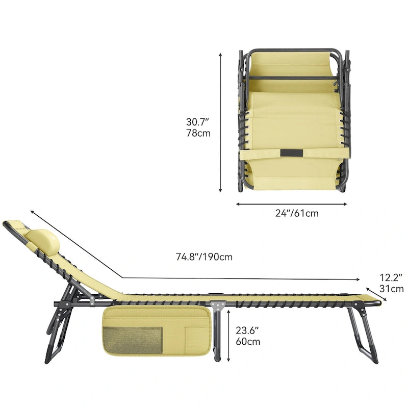 74.8' terrace recliner, portable recliner lounge folding, with headrest and handbag(Set of 2)