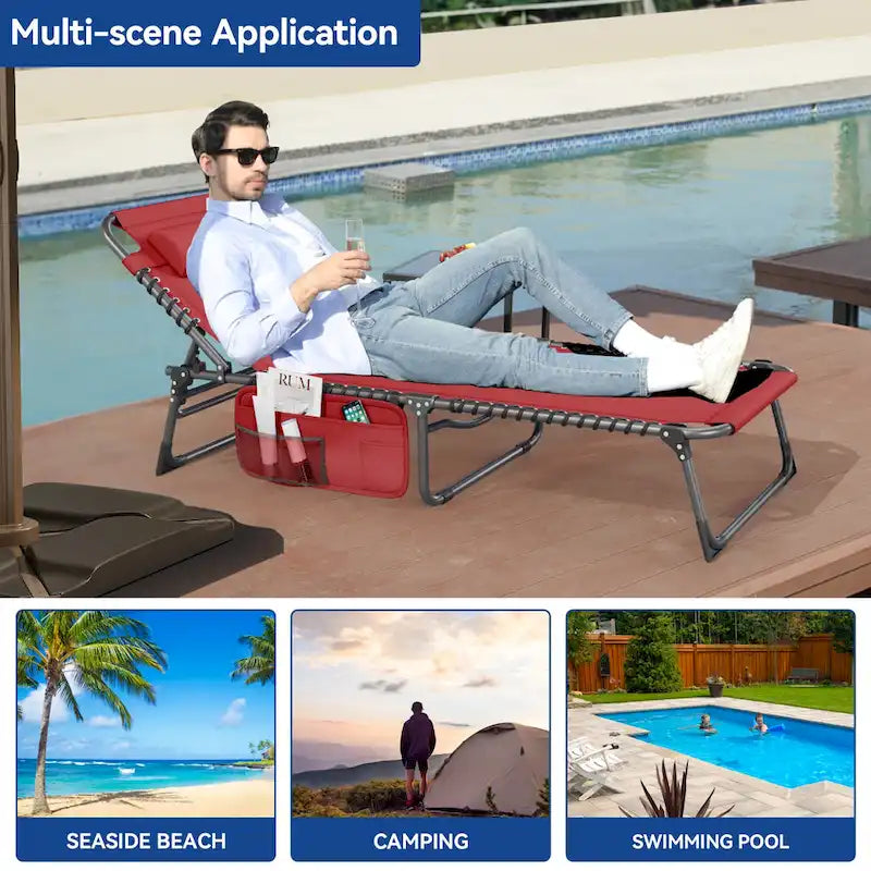 74.8' terrace recliner, portable recliner lounge folding, with headrest and handbag(Set of 2)