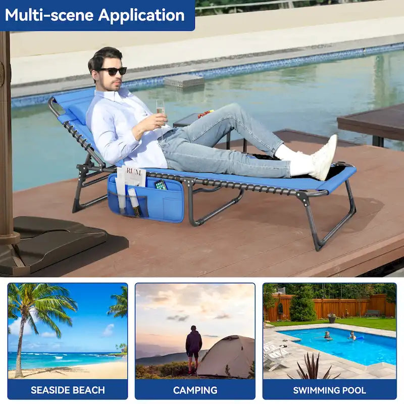 74.8' terrace recliner, portable recliner lounge folding, with headrest and handbag(Set of 2)