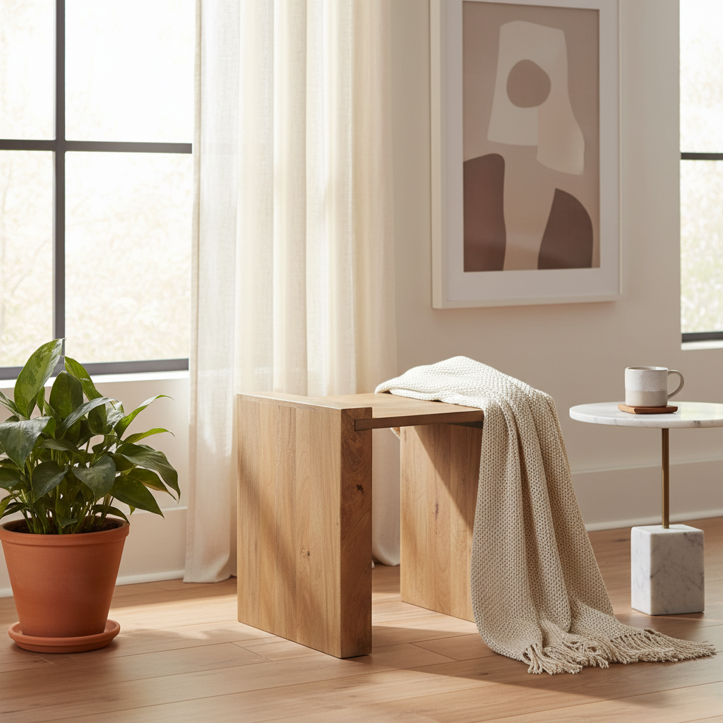 Solid Wood Square Accent Table – Light Brown