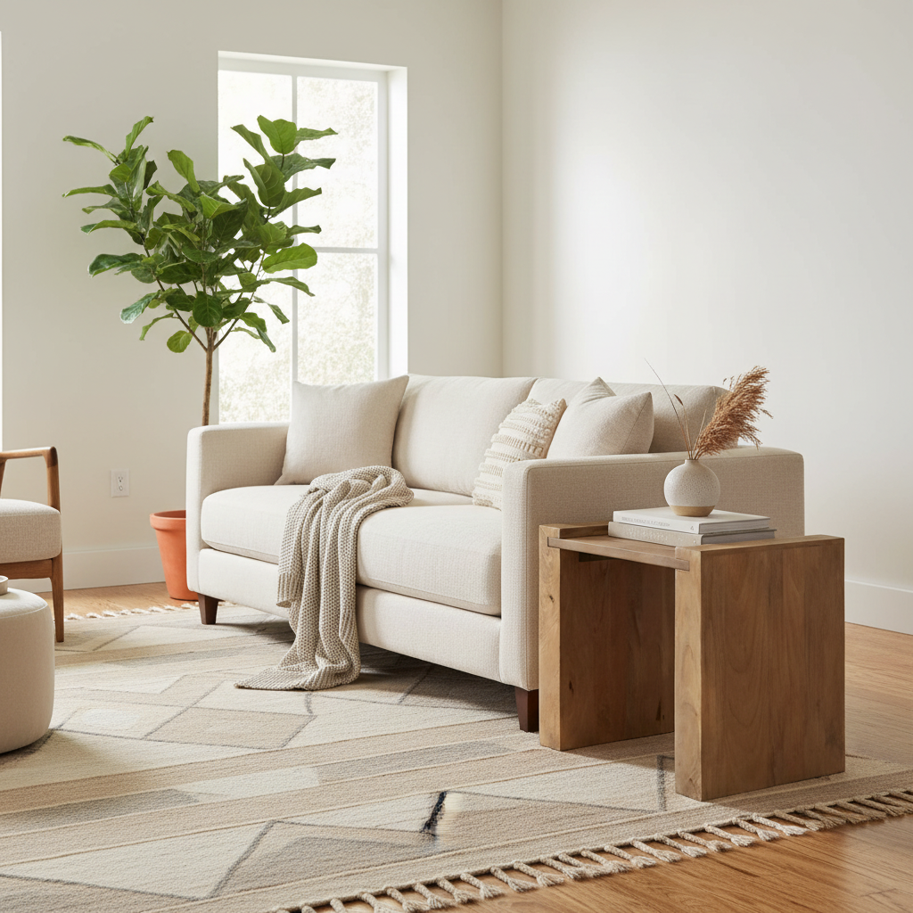 Solid Wood Square Accent Table – Light Brown