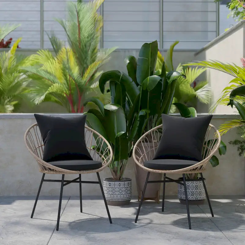 Indoor/Outdoor Boho Rattan Rope Chairs with Back & Seat Cushions