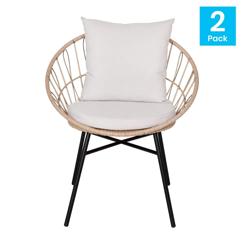Indoor/Outdoor Boho Rattan Rope Chairs with Back & Seat Cushions