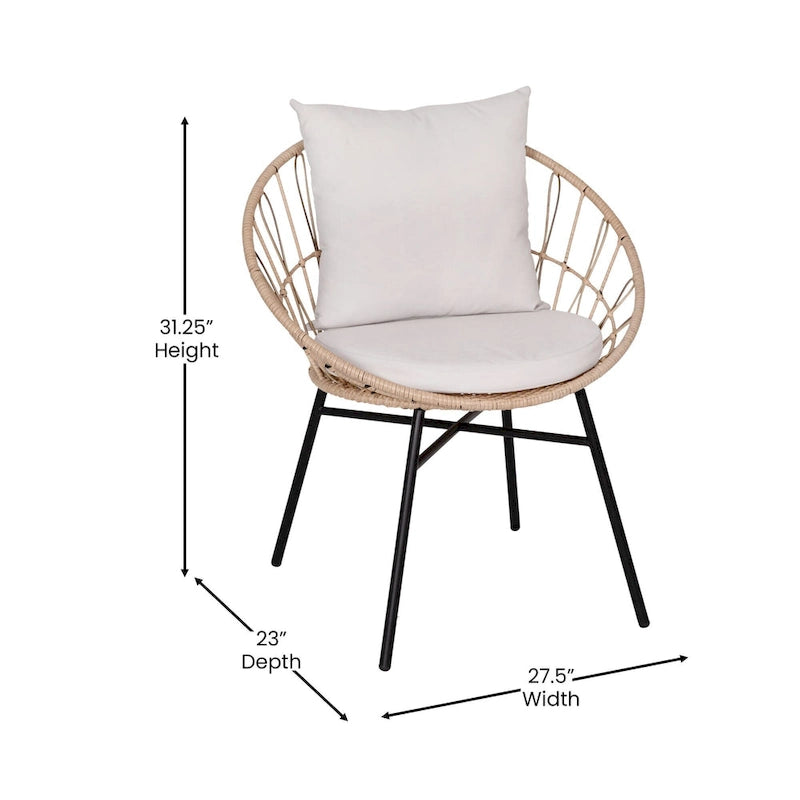 Indoor/Outdoor Boho Rattan Rope Chairs with Back & Seat Cushions