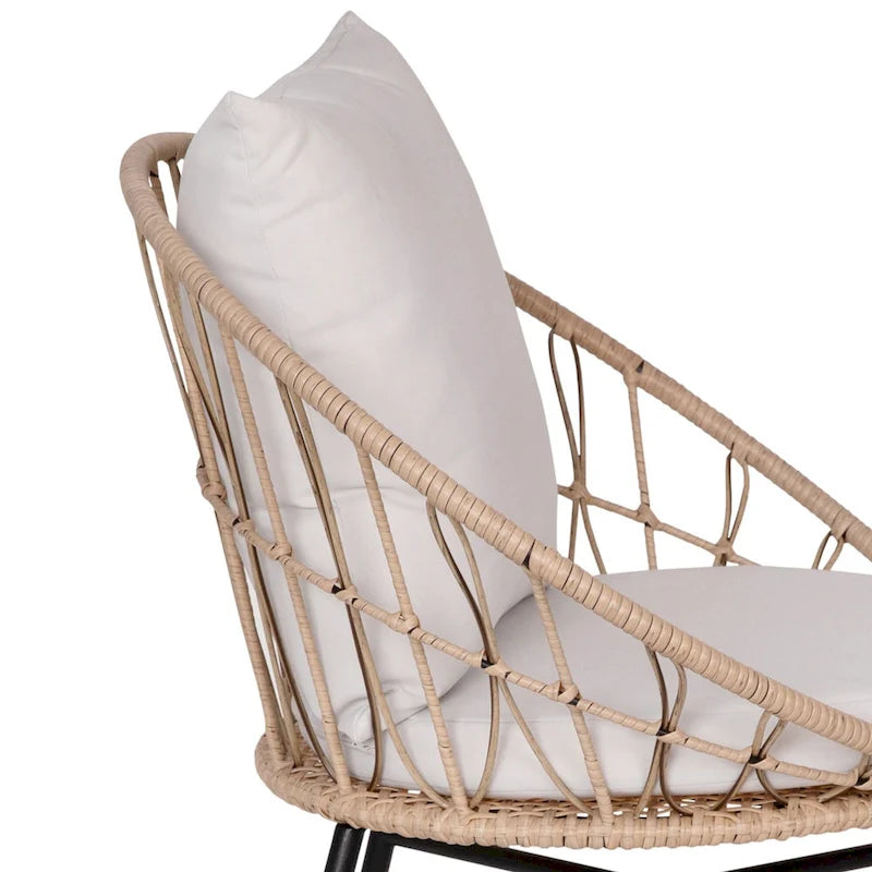 Indoor/Outdoor Boho Rattan Rope Chairs with Back & Seat Cushions