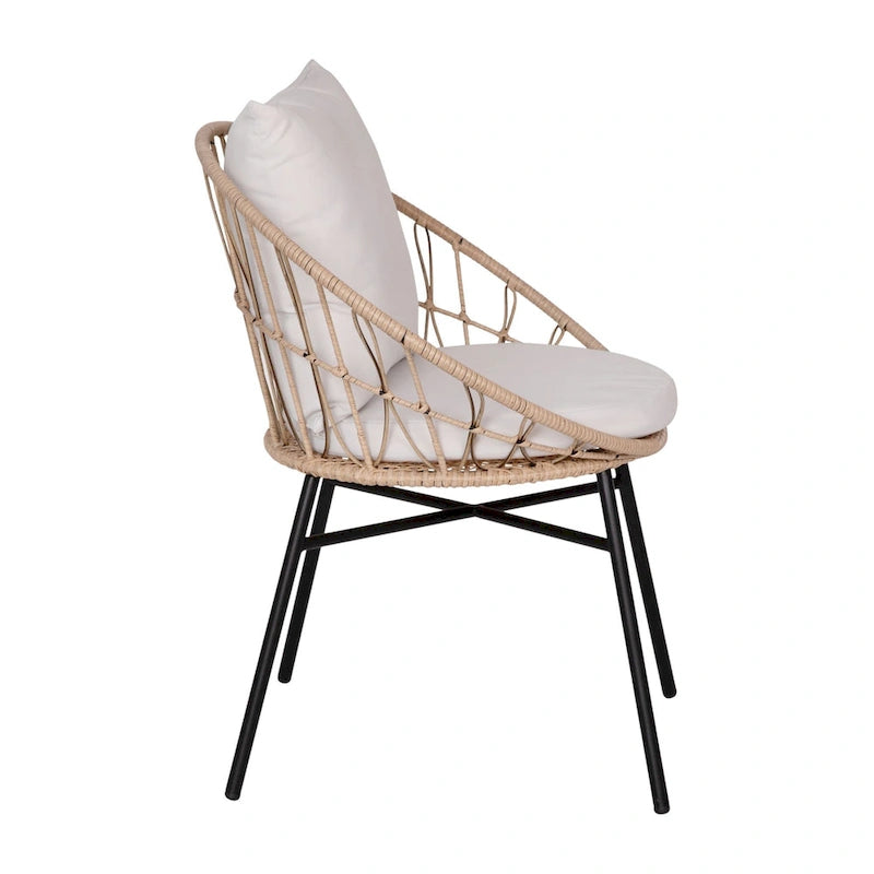 Indoor/Outdoor Boho Rattan Rope Chairs with Back & Seat Cushions