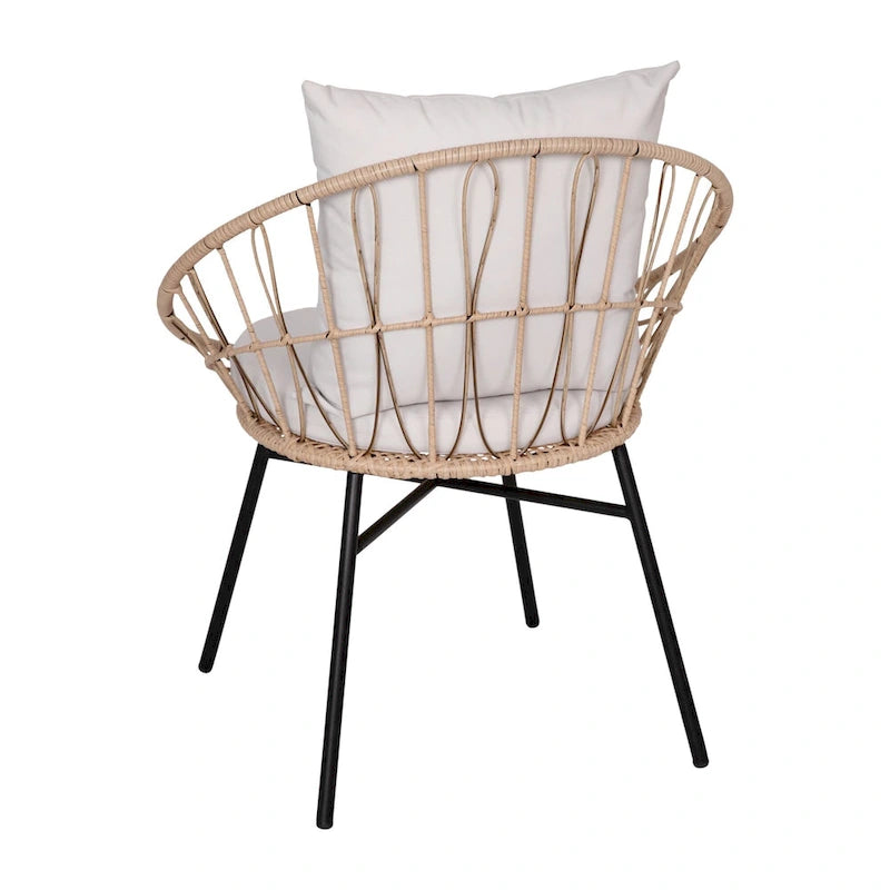 Indoor/Outdoor Boho Rattan Rope Chairs with Back & Seat Cushions