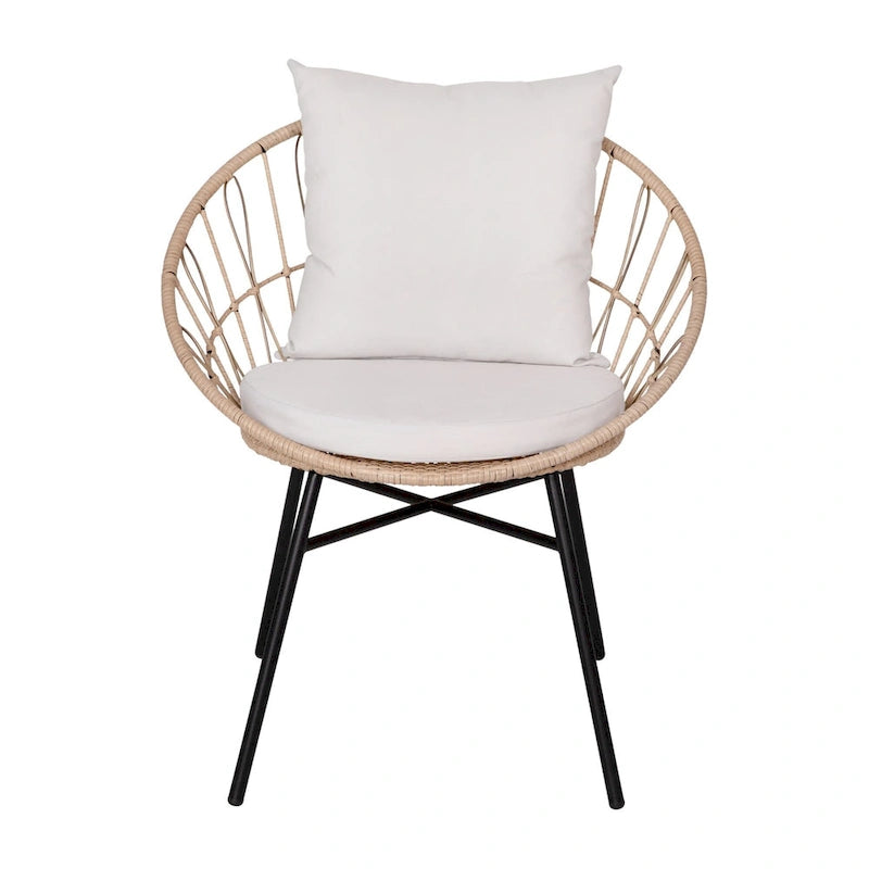 Indoor/Outdoor Boho Rattan Rope Chairs with Back & Seat Cushions