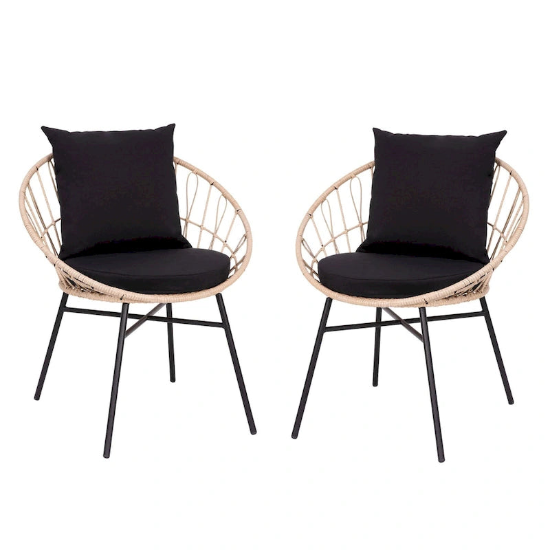 Indoor/Outdoor Boho Rattan Rope Chairs with Back & Seat Cushions