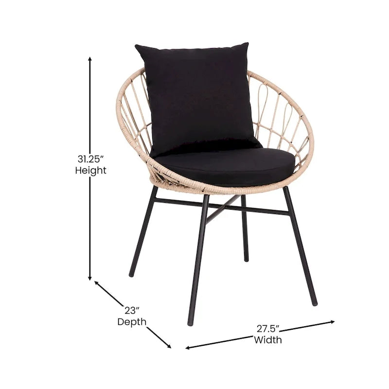 Indoor/Outdoor Boho Rattan Rope Chairs with Back & Seat Cushions
