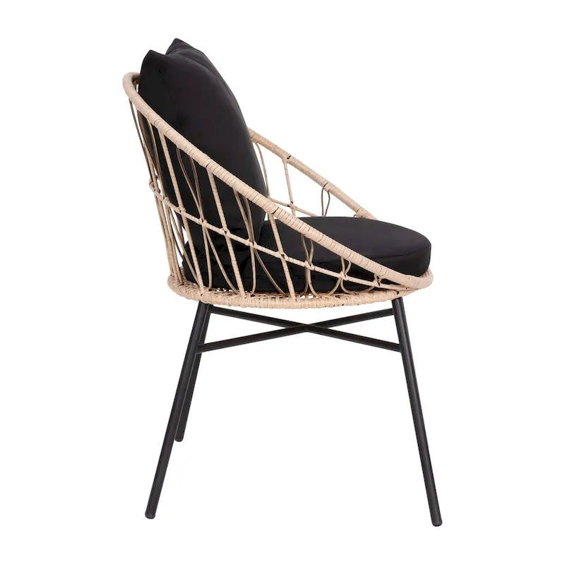 Indoor/Outdoor Boho Rattan Rope Chairs with Back & Seat Cushions