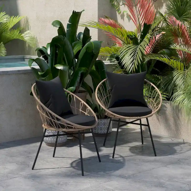 Indoor/Outdoor Boho Rattan Rope Chairs with Back & Seat Cushions