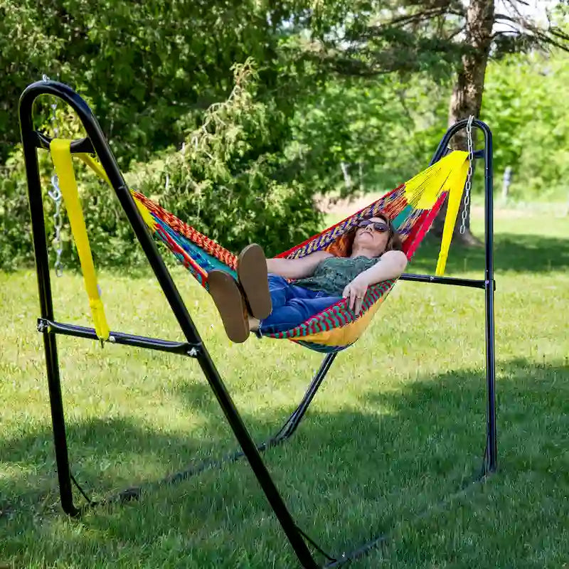Sunnydaze XXL Thick Cord Mayan Hammock & Hammock Stand