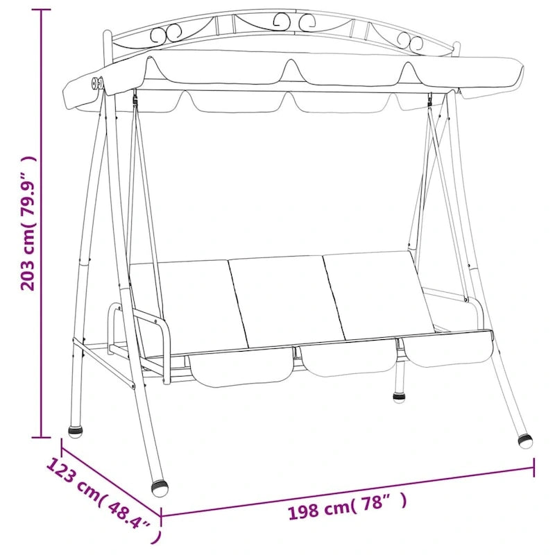 vidaXL Patio Swing Chair Outdoor Bench with Canopy and Cushion Swing Seat