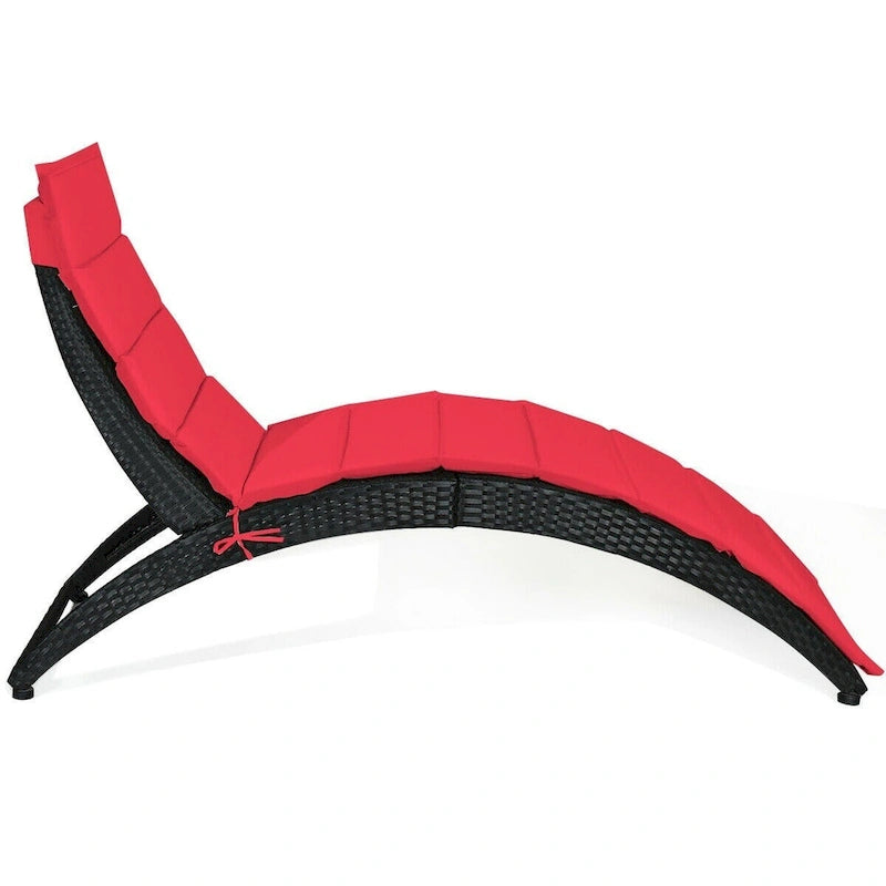 Folding Patio Rattan Portable Lounge Chair Chaise with Cushion - 64  x 25  x 37  (L x W x H)