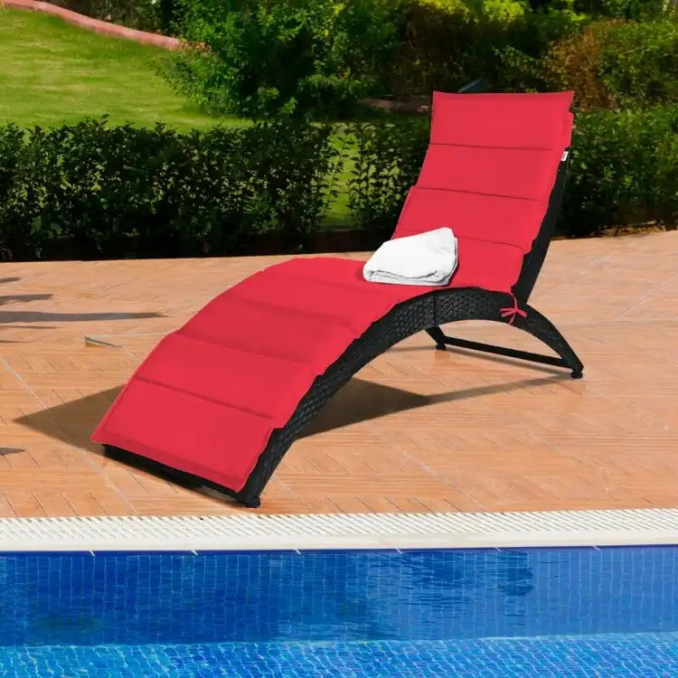 Folding Patio Rattan Portable Lounge Chair Chaise with Cushion - 64  x 25  x 37  (L x W x H)