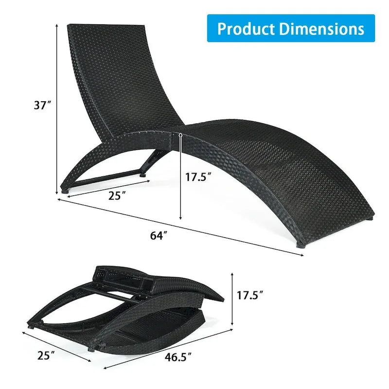 Folding Patio Rattan Portable Lounge Chair Chaise with Cushion - 64  x 25  x 37  (L x W x H)