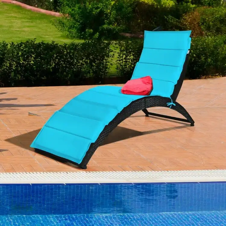 Folding Patio Rattan Portable Lounge Chair Chaise with Cushion - 64  x 25  x 37  (L x W x H)