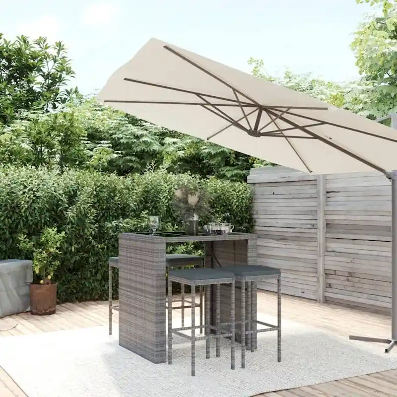 vidaXL 5 Piece Patio Bar Set with Cushions Black Poly Rattan - 15  x 15  x 29.9