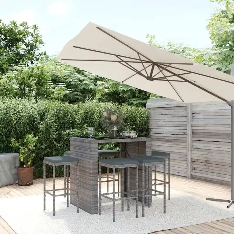 vidaXL 5 Piece Patio Bar Set with Cushions Black Poly Rattan - 15  x 15  x 29.9