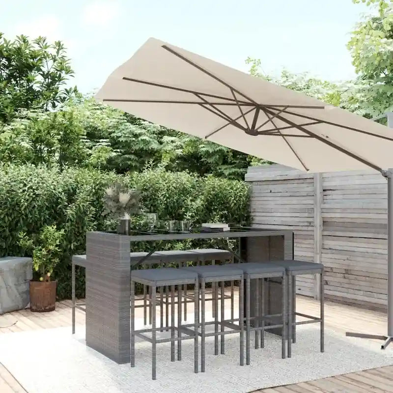 vidaXL 5 Piece Patio Bar Set with Cushions Black Poly Rattan - 15  x 15  x 29.9