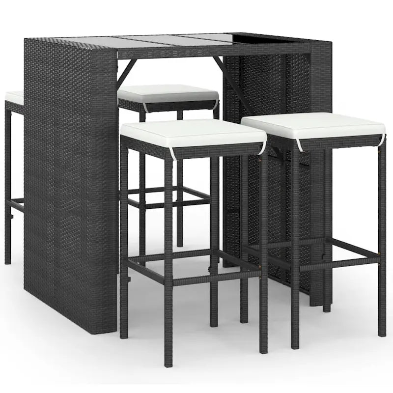 vidaXL 5 Piece Patio Bar Set with Cushions Black Poly Rattan - 15  x 15  x 29.9