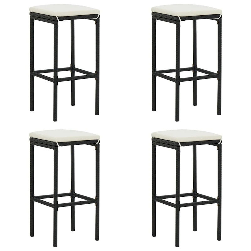 vidaXL 5 Piece Patio Bar Set with Cushions Black Poly Rattan - 15  x 15  x 29.9