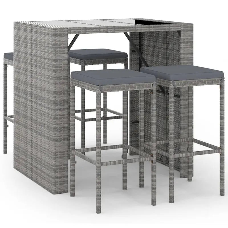 vidaXL 5 Piece Patio Bar Set with Cushions Black Poly Rattan - 15  x 15  x 29.9